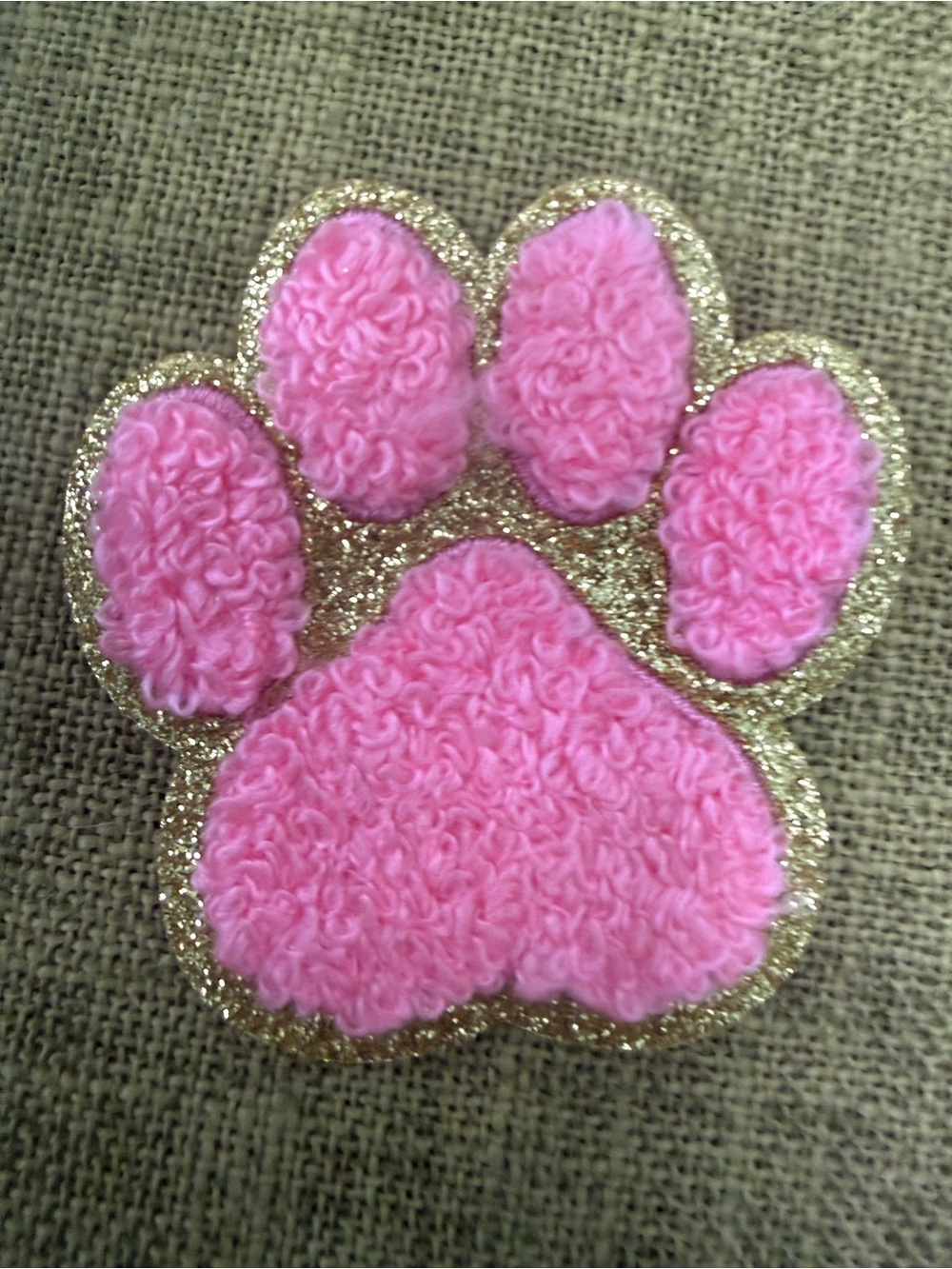 Set of 2 Pink or Blue Embroidered Fuzzy Paw Patch w/Gold Glitter Iron or Sew-On